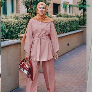2 Pcs/Set Middle Eastern Muslim Ladies Dress Top Pants Suit Solid Long Sleeve Dresses Trousers Traditional Arabic Islamic Ramadan Clothing Outfits