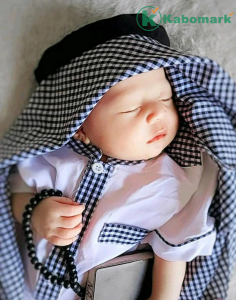 Baby boys abaya full sets for age 0-24 months white Black checkered lis