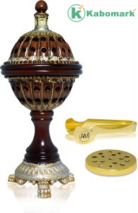 AM Incense Burner Frankincense Resin - Luxury Globe Charcoal Bakhoor Burners for Office & Home Decor (Brown)