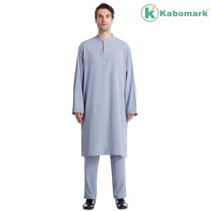Muslim Arabic Men Jubba Thobe Button Robe+pants2pcs Clothes Suit Abaya Saudi Arabia Eid Turkey Kurtas Islamic Muslim Daily Dress
