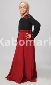 Little Girl Rihana Black & Red Modest Abaya With Pockets