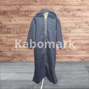 Winter Moroccan Zip Hooded Thoub - Cashmere Wool Blend, Navy Jubba Thobe Djellaba Black